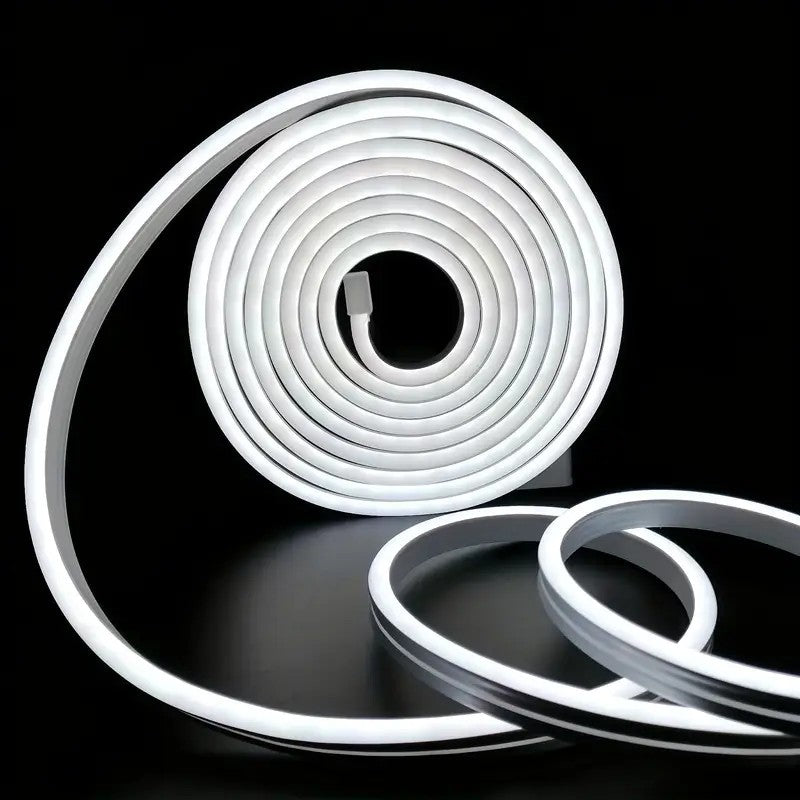 Tira de neón Flex blanco frio DC12V, 120LEDs/M, cuerda neón Flexible blanco frio , luz de neón impermeable, 5M para decoración del hogar+ eliminador de 2 AMP