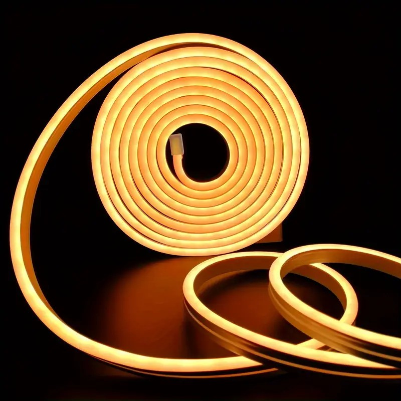 Tira de neón Flex amarillo DC12V, 120LEDs/M, cuerda neón Flexible amarillo , luz de neón impermeable, 5M para decoración del hogar+ eliminador de 2 AMP