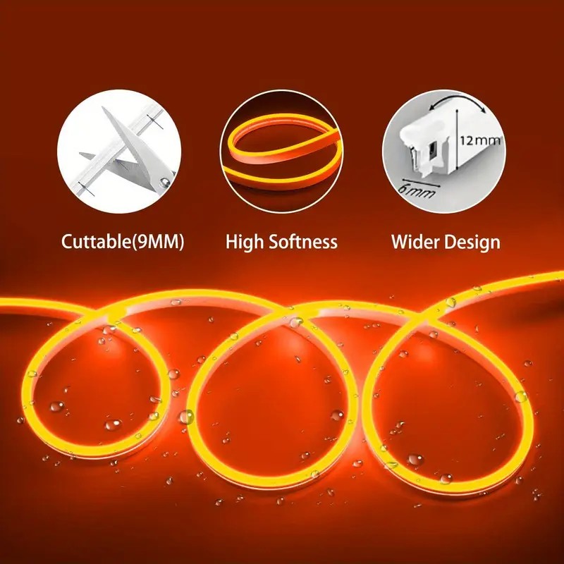 Tira de neón Flex naranja DC12V, 120LEDs/M, cuerda neón Flexible naranja , luz de neón impermeable, 5M para decoración del hogar+ eliminador de 2 AMP