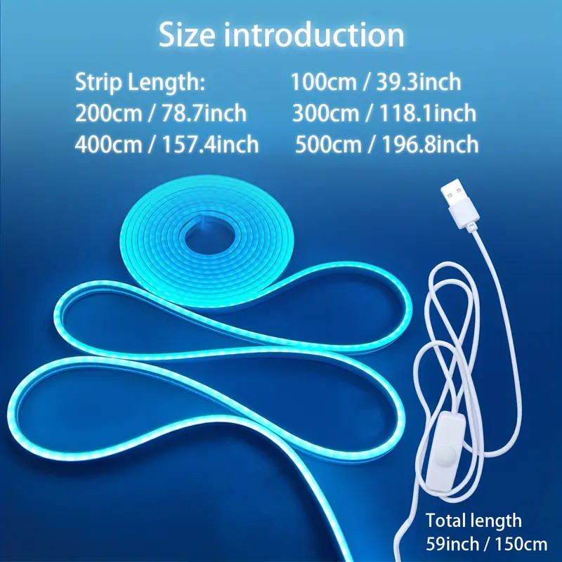 Tira de neón Flex azul ice DC12V, 120LEDs/M, cuerda neón Flexible azul hielo , luz de neón impermeable, 5M para decoración del hogar+ eliminador de 2 AMP