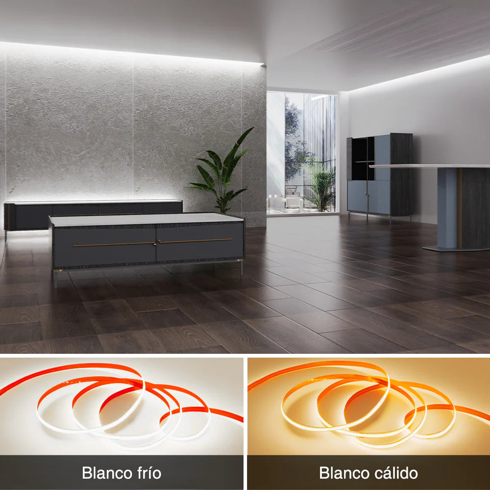 tira de led flex 12v cob 280p sin recubrimiento neon 10 m blanca calida
