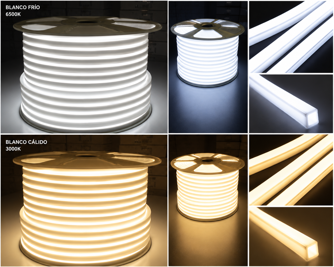Rollo de tira LED Neón Flexible Cuadrada de Corte Libre 12V 100m
