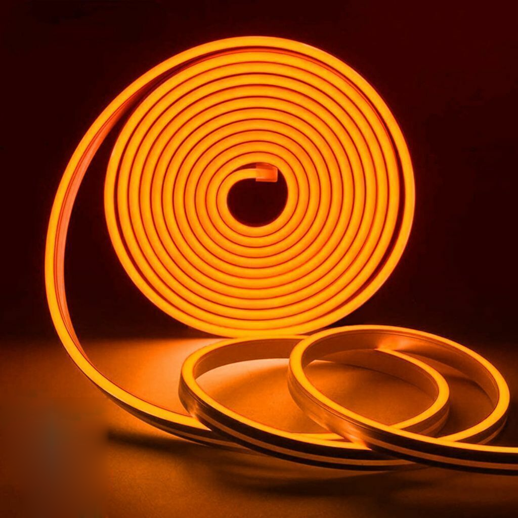 tira neon flex de 5 mts gengxin ambar + eliminador 3 amp 12v