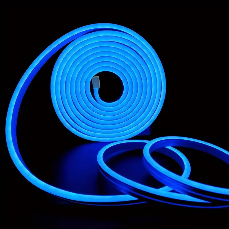 Tira de neón Flex azulDC12V, 120LEDs/M, cuerda neón Flexible azul , luz de neón impermeable, 5M para decoración del hogar+ eliminador de 2 AMP