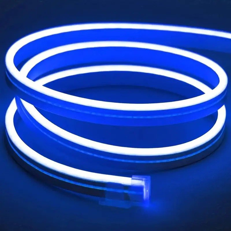 Tira de neón Flex azulDC12V, 120LEDs/M, cuerda neón Flexible azul , luz de neón impermeable, 5M para decoración del hogar+ eliminador de 2 AMP