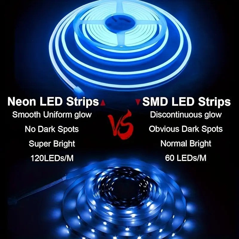Tira de neón Flex azulDC12V, 120LEDs/M, cuerda neón Flexible azul , luz de neón impermeable, 5M para decoración del hogar+ eliminador de 2 AMP