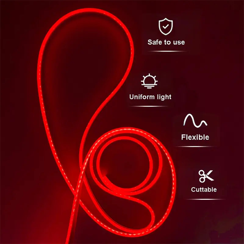 Tira de neón Flex Rojo DC12V, 120LEDs/M, cuerda neón Flexible Rojo , luz de neón impermeable, 5M para decoración del hogar+ eliminador de 2 AMP