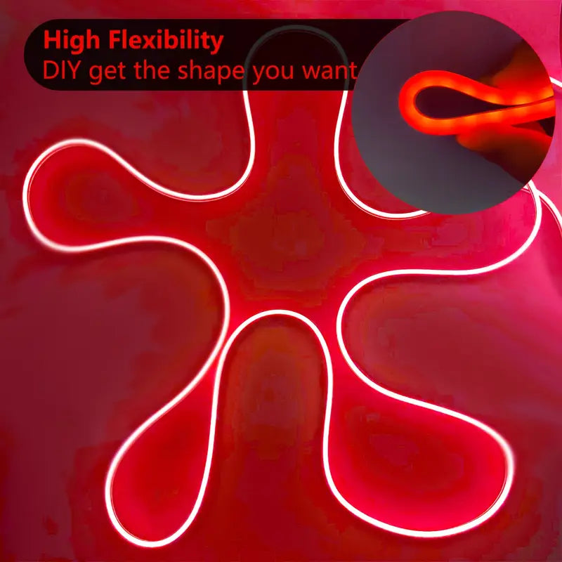 Tira de neón Flex Rojo DC12V, 120LEDs/M, cuerda neón Flexible Rojo , luz de neón impermeable, 5M para decoración del hogar+ eliminador de 2 AMP