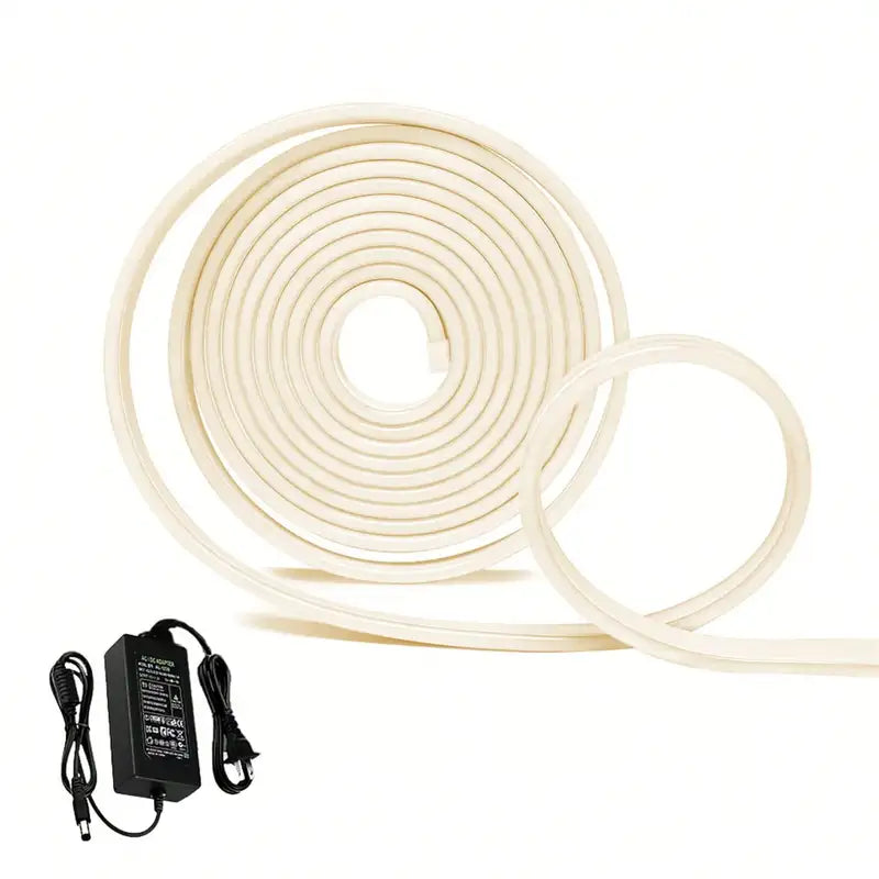Tira de neón Flex blanco calido lDC12V, 120LEDs/M, cuerda neón Flexible blanco calido , luz de neón impermeable, 5M para decoración del hogar+ eliminador de 2 AMP