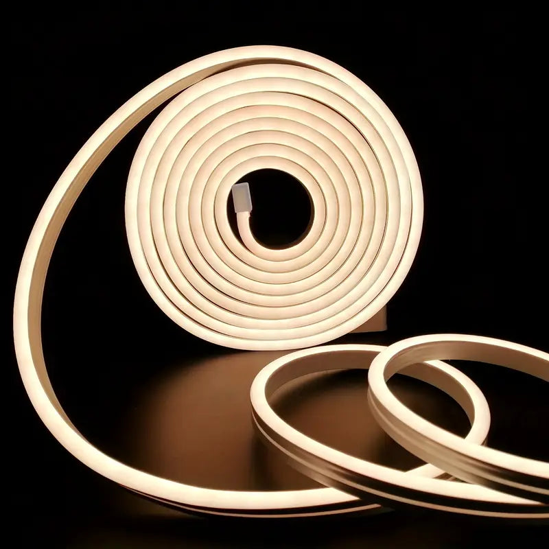 Tira de neón Flex blanco calido lDC12V, 120LEDs/M, cuerda neón Flexible blanco calido , luz de neón impermeable, 5M para decoración del hogar+ eliminador de 2 AMP