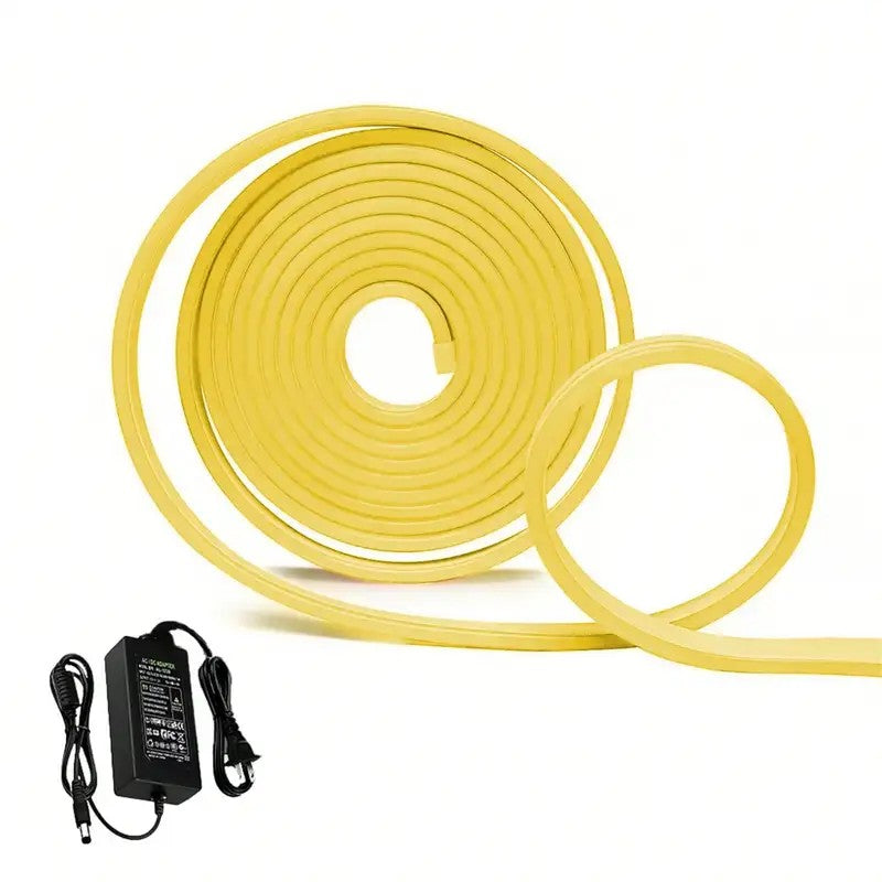Tira de neón Flex amarillo DC12V, 120LEDs/M, cuerda neón Flexible amarillo , luz de neón impermeable, 5M para decoración del hogar+ eliminador de 2 AMP