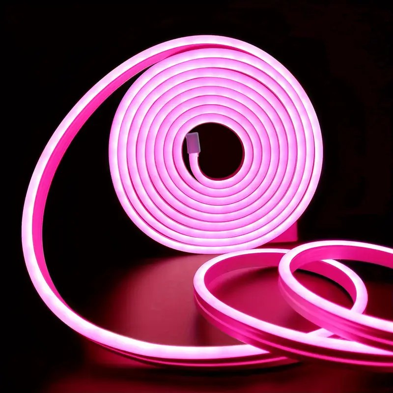 Tira de neón Flex Rosa DC12V, 120LEDs/M, neón Flexible Rosa , luz de neón impermeable, 5M para decoración del hogar+ eliminador de 2 AMP