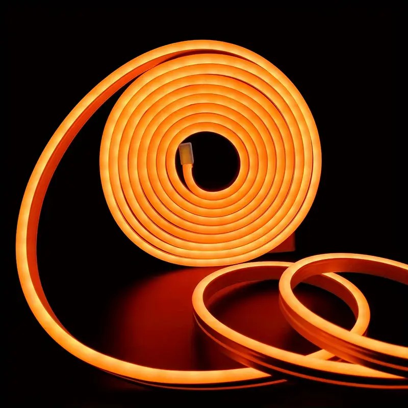 Tira de neón Flex naranja DC12V, 120LEDs/M, cuerda neón Flexible naranja , luz de neón impermeable, 5M para decoración del hogar+ eliminador de 2 AMP