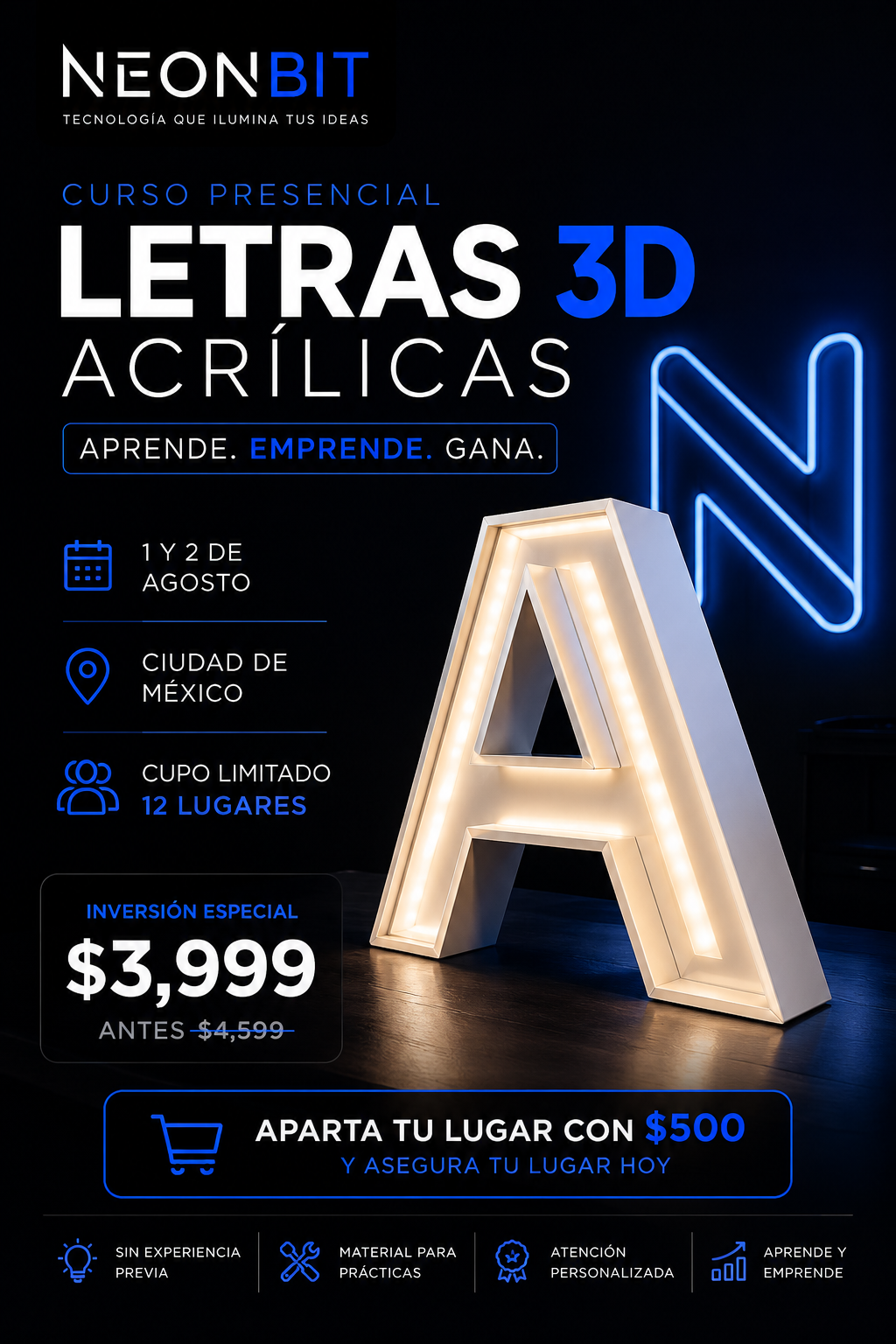 Aparta tu lugar para tu curso de letras 3D