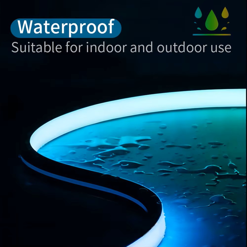 Tira de neón Flex azul ice DC12V, 120LEDs/M, cuerda neón Flexible azul hielo , luz de neón impermeable, 5M para decoración del hogar+ eliminador de 2 AMP