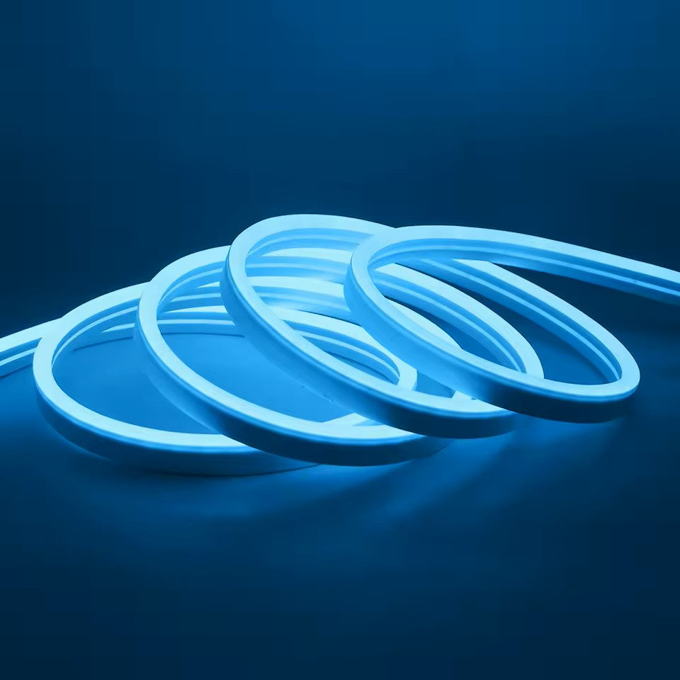 Tira de neón Flex azul ice DC12V, 120LEDs/M, cuerda neón Flexible azul hielo , luz de neón impermeable, 5M para decoración del hogar+ eliminador de 2 AMP
