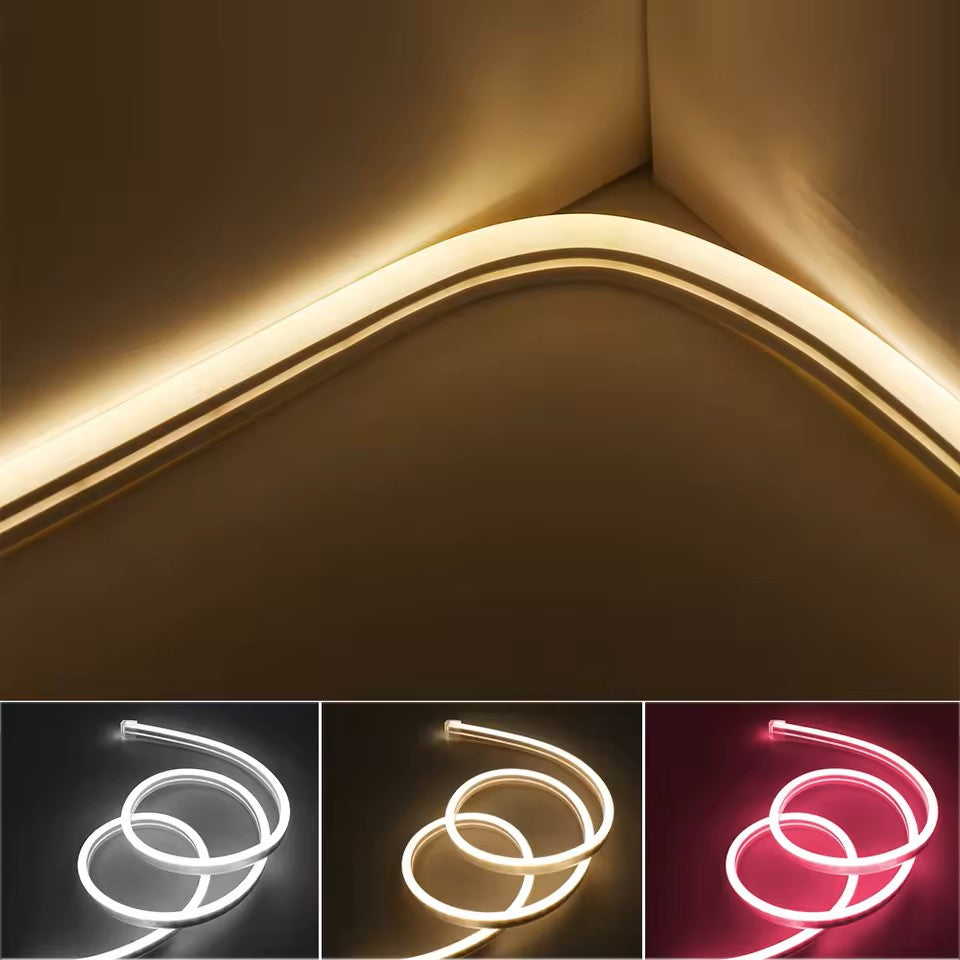 Tira de neón Flex blanco frio DC12V, 120LEDs/M, cuerda neón Flexible blanco frio , luz de neón impermeable, 5M para decoración del hogar+ eliminador de 2 AMP