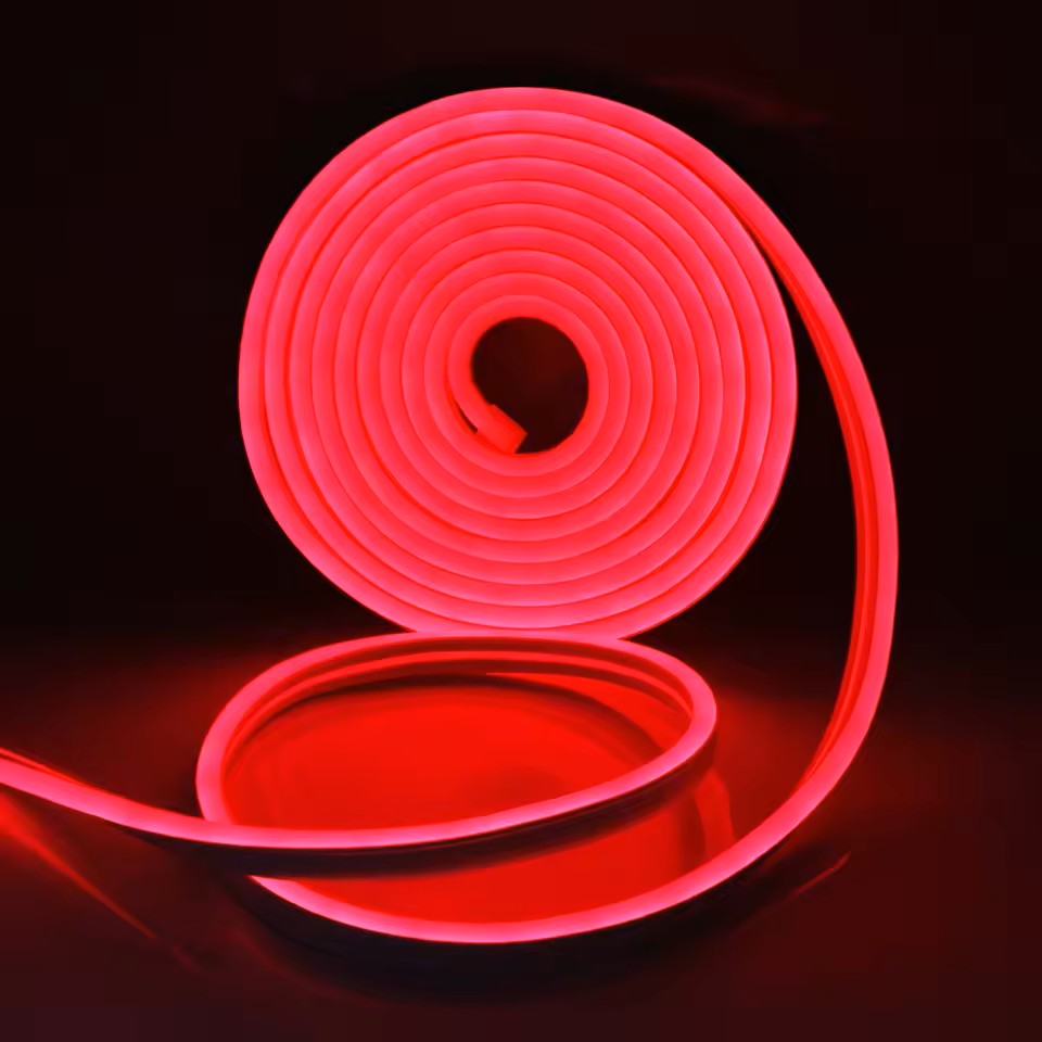 Tira de neón Flex Rojo DC12V, 120LEDs/M, cuerda neón Flexible Rojo , luz de neón impermeable, 5M para decoración del hogar+ eliminador de 2 AMP