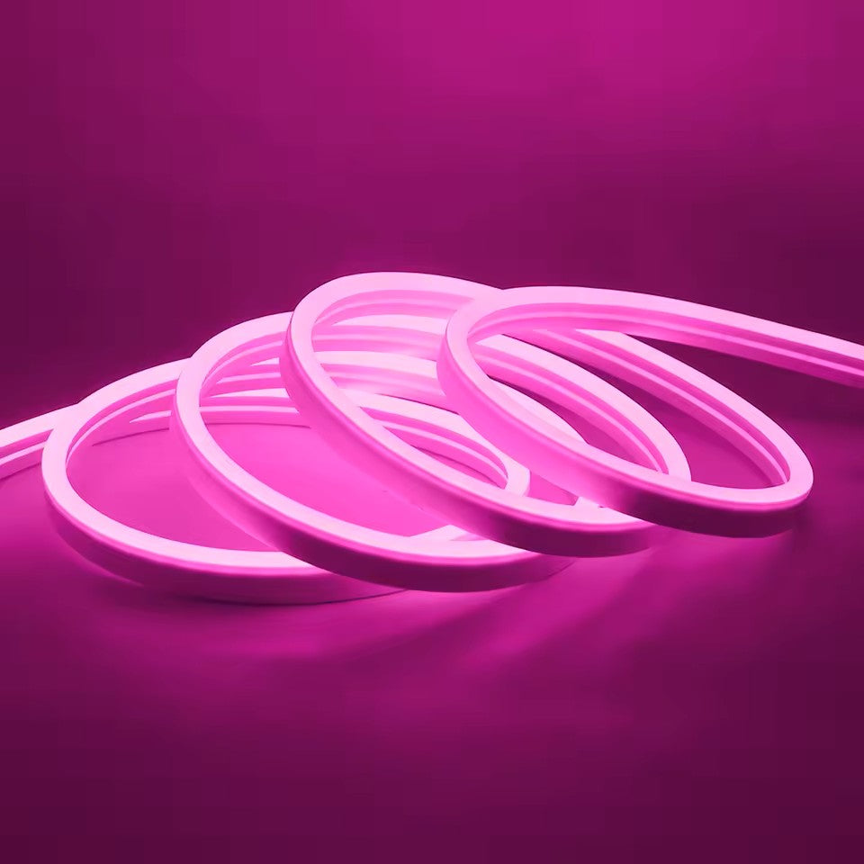 Tira de neón Flex Rosa DC12V, 120LEDs/M, neón Flexible Rosa , luz de neón impermeable, 5M para decoración del hogar+ eliminador de 2 AMP