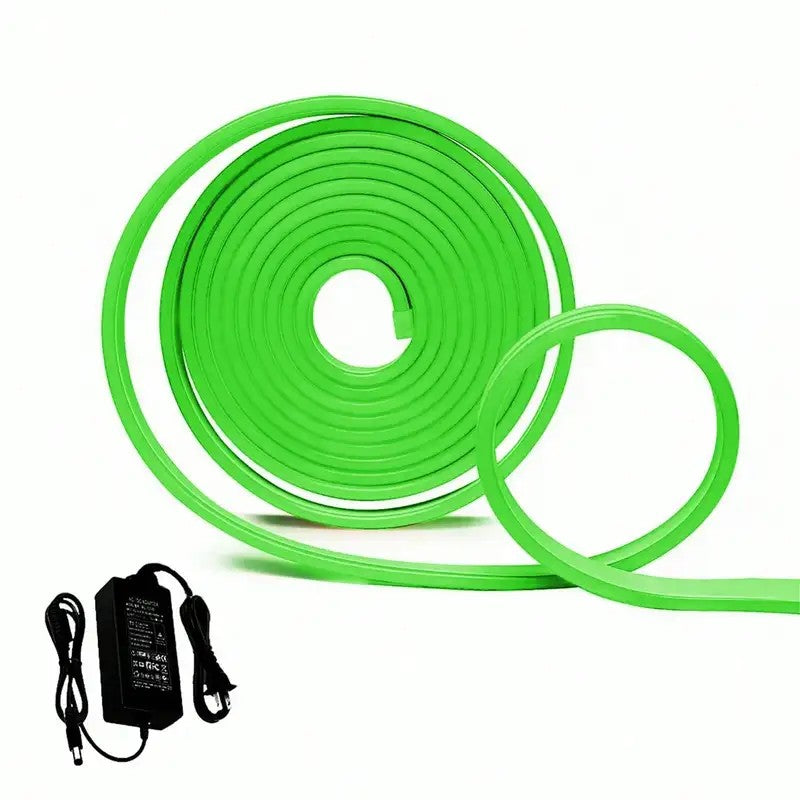 Tira de neón Flex verde DC12V, 120LEDs/M, cuerda neón Flexible verde , luz de neón impermeable, 5M para decoración del hogar+ eliminador de 2 AMP