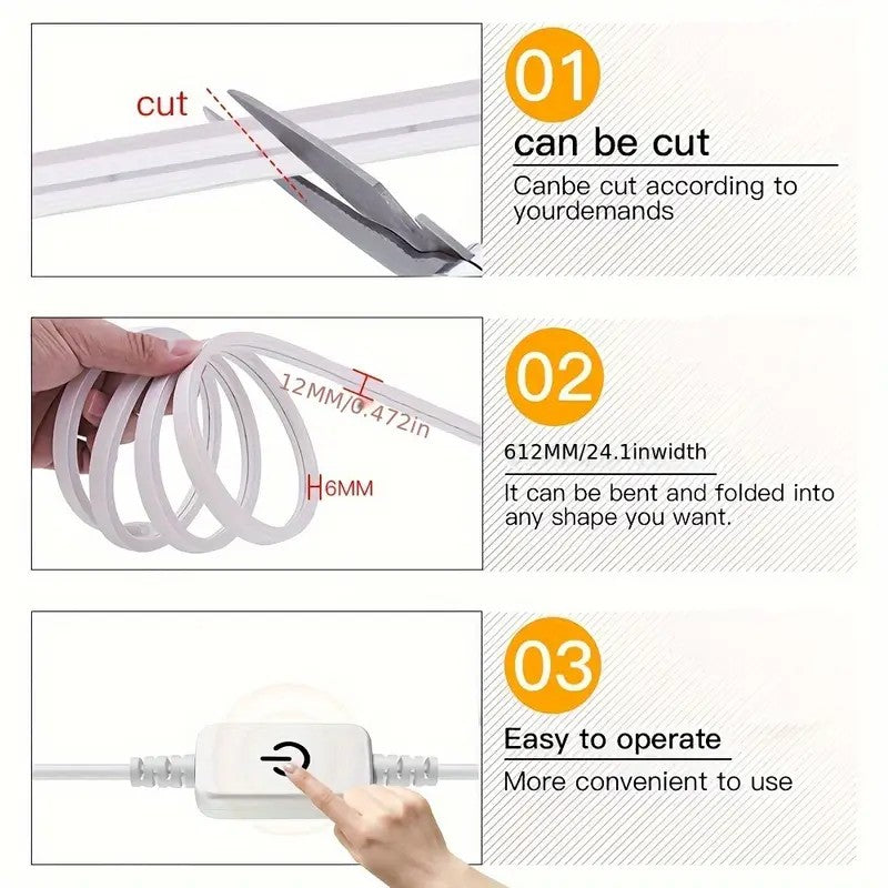 Tira de neón Flex naranja DC12V, 120LEDs/M, cuerda neón Flexible naranja , luz de neón impermeable, 5M para decoración del hogar+ eliminador de 2 AMP
