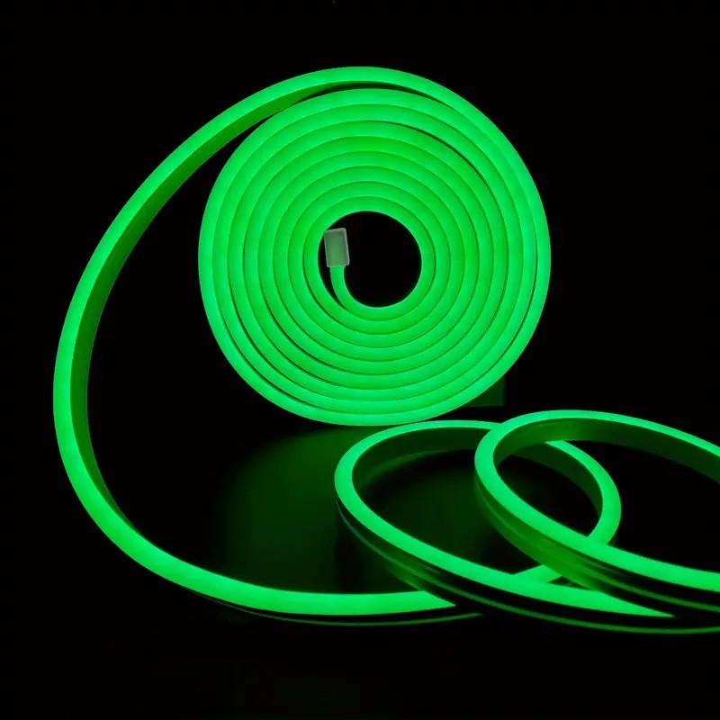 Tira de neón Flex verde DC12V, 120LEDs/M, cuerda neón Flexible verde , luz de neón impermeable, 5M para decoración del hogar+ eliminador de 2 AMP