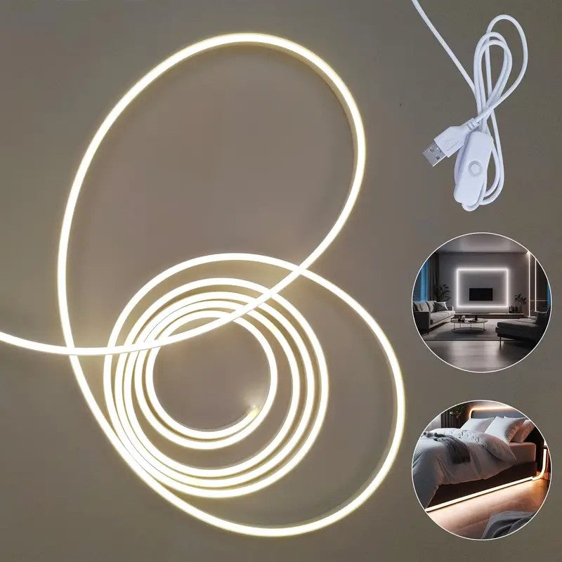 Tira de neón Flex blanco calido lDC12V, 120LEDs/M, cuerda neón Flexible blanco calido , luz de neón impermeable, 5M para decoración del hogar+ eliminador de 2 AMP