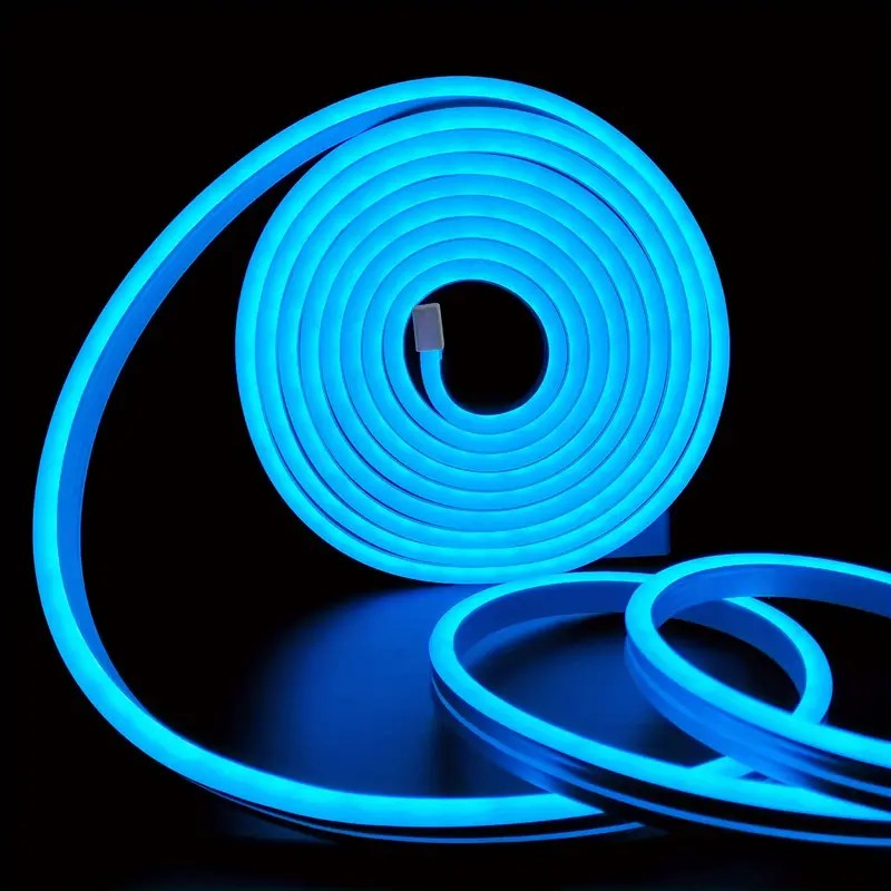 Tira de neón Flex azul ice DC12V, 120LEDs/M, cuerda neón Flexible azul hielo , luz de neón impermeable, 5M para decoración del hogar+ eliminador de 2 AMP