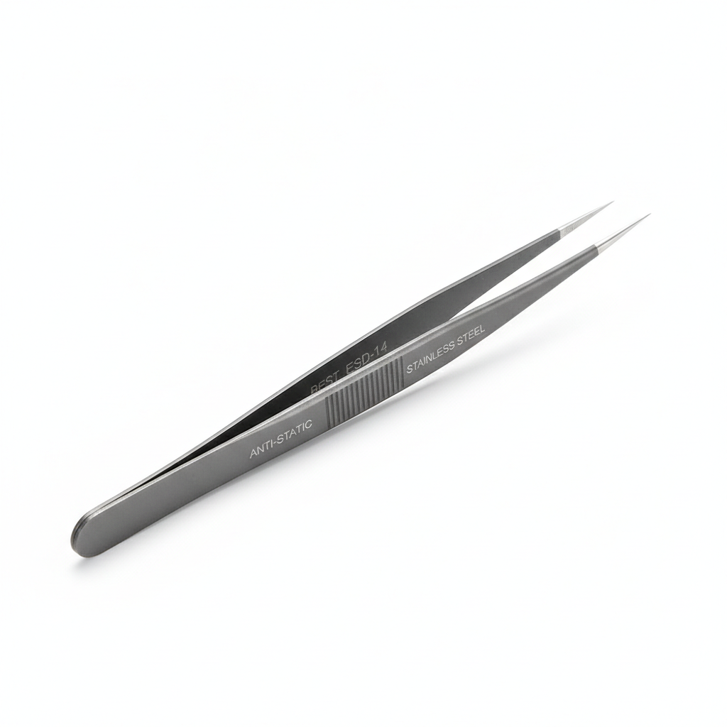 Pinza De Precisión Antiestática Acero Inoxidable Punta Fina