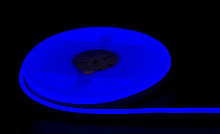 tira neon flex de 5mts gengxin azul fuerte + eliminador 3 amp 12v