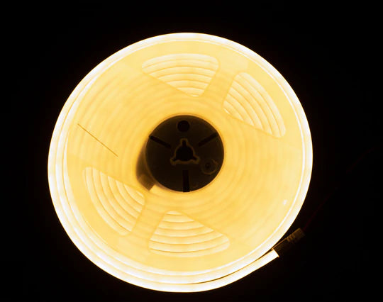 tira neon flex de 5mts gengxin blanco calido + eliminador 3 amp 12v